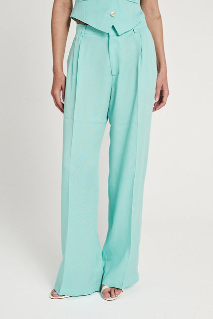 Elizabeth LaGre | Aqua Pleated Wide Leg Trousers