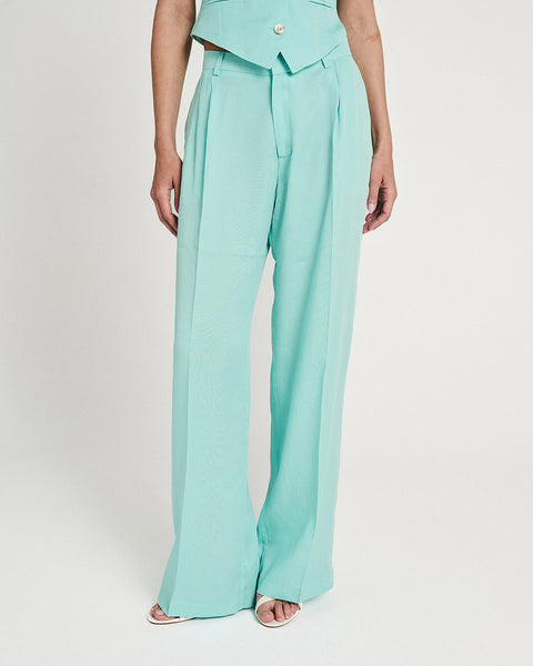 Elizabeth LaGre | Aqua Pleated Wide Leg Trousers