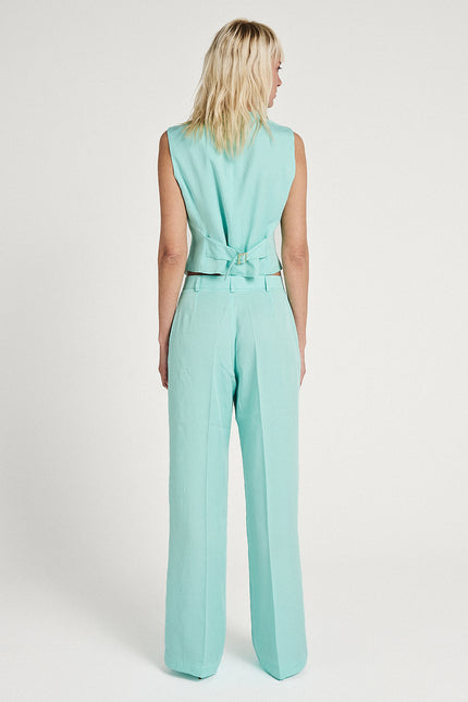 Elizabeth LaGre | Aqua Pleated Wide Leg Trousers
