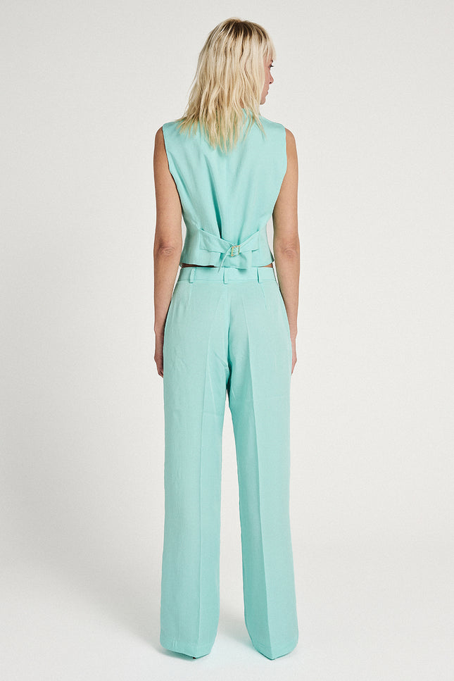 Elizabeth LaGre | Aqua Pleated Wide Leg Trousers