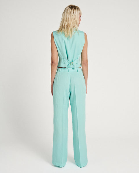 Elizabeth LaGre | Aqua Pleated Wide Leg Trousers