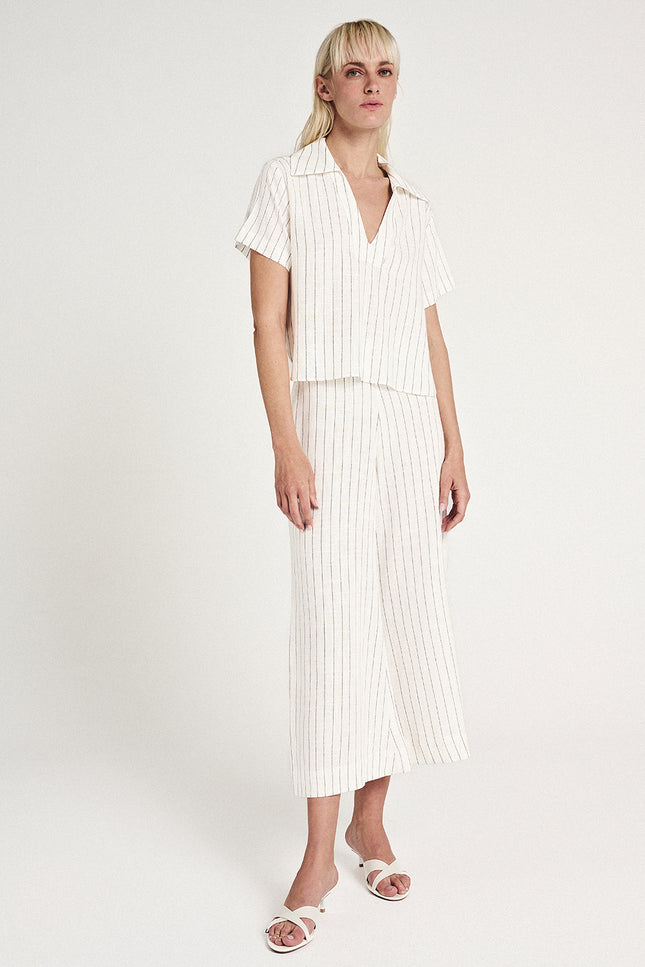 Elizabeth LaGre | Pinstripe Flared Cropped Trousers