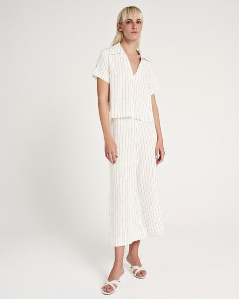 Elizabeth LaGre | Pinstripe Flared Cropped Trousers