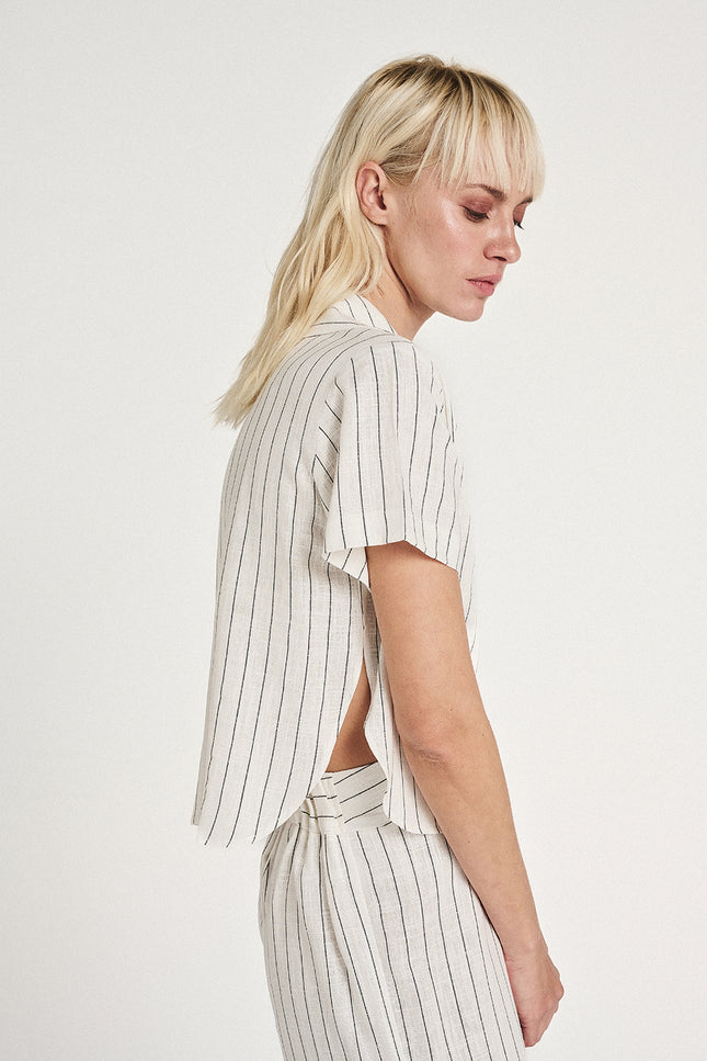 Elizabeth LaGre | Pinstripe Flared Cropped Trousers