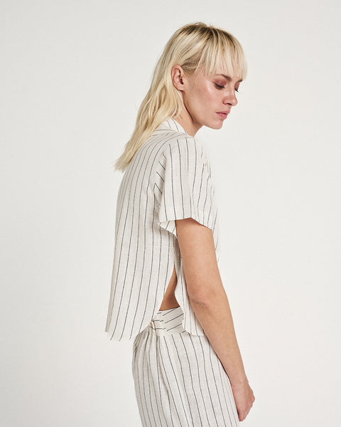 Elizabeth LaGre | Pinstripe Flared Cropped Trousers