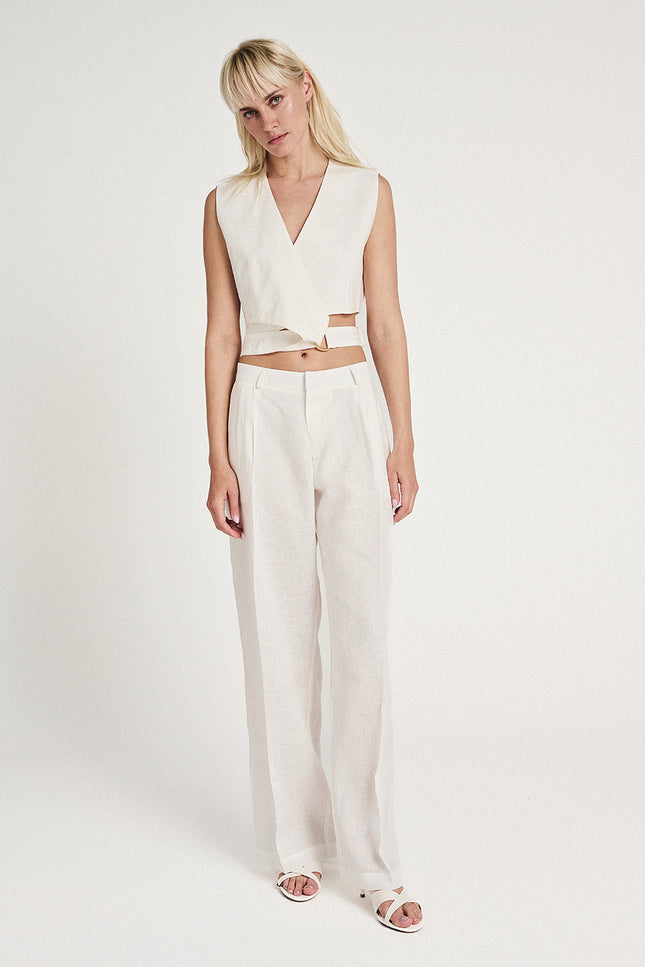 Elizabeth LaGre | Ivory Linen Wrap Vest