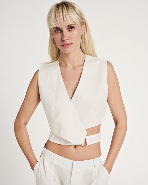 Elizabeth LaGre | Ivory Linen Wrap Vest