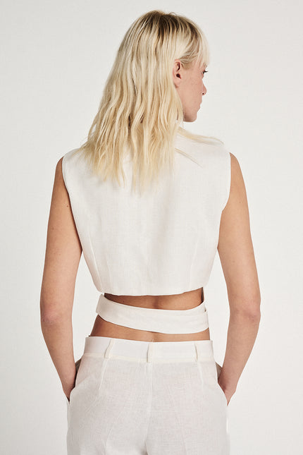 Elizabeth LaGre | Ivory Linen Wrap Vest
