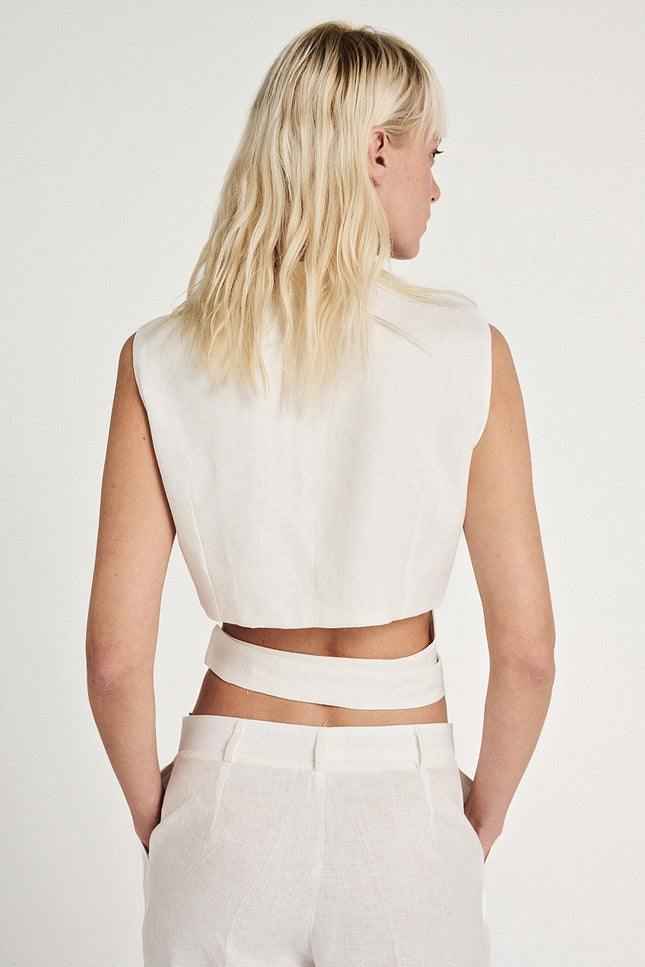 Elizabeth LaGre | Ivory Linen Wrap Vest