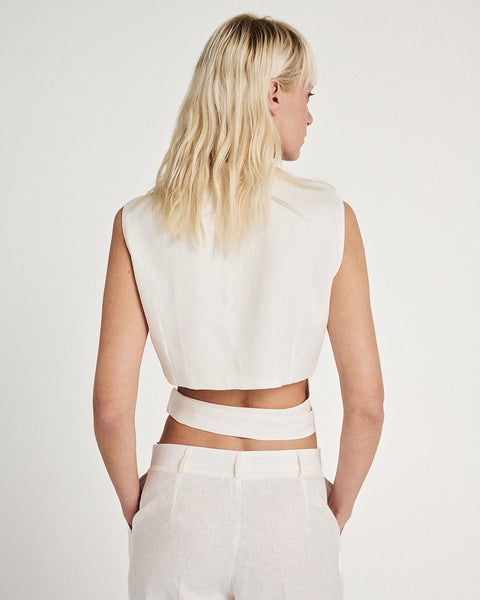 Elizabeth LaGre | Ivory Linen Wrap Vest