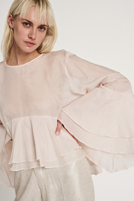 Elizabeth LaGre | Powder Pink Ruffled Sheer Top