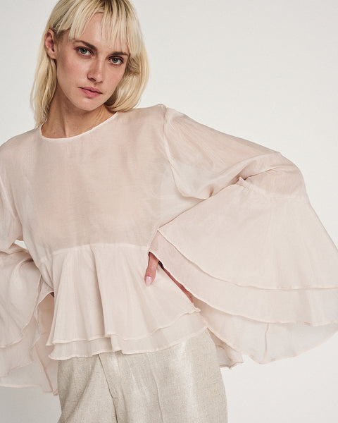 Elizabeth LaGre | Powder Pink Ruffled Sheer Top