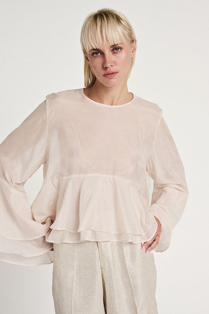 Elizabeth LaGre | Powder Pink Ruffled Sheer Top