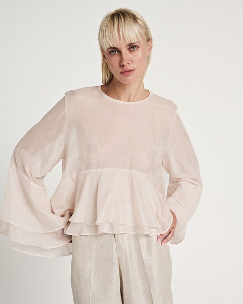 Elizabeth LaGre | Powder Pink Ruffled Sheer Top