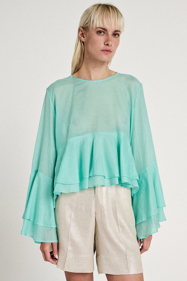 Elizabeth LaGre | Aqua Ruffled Top