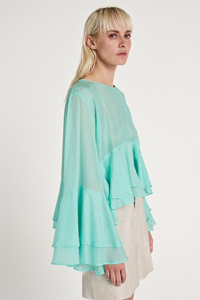 Elizabeth LaGre | Aqua Ruffled Top