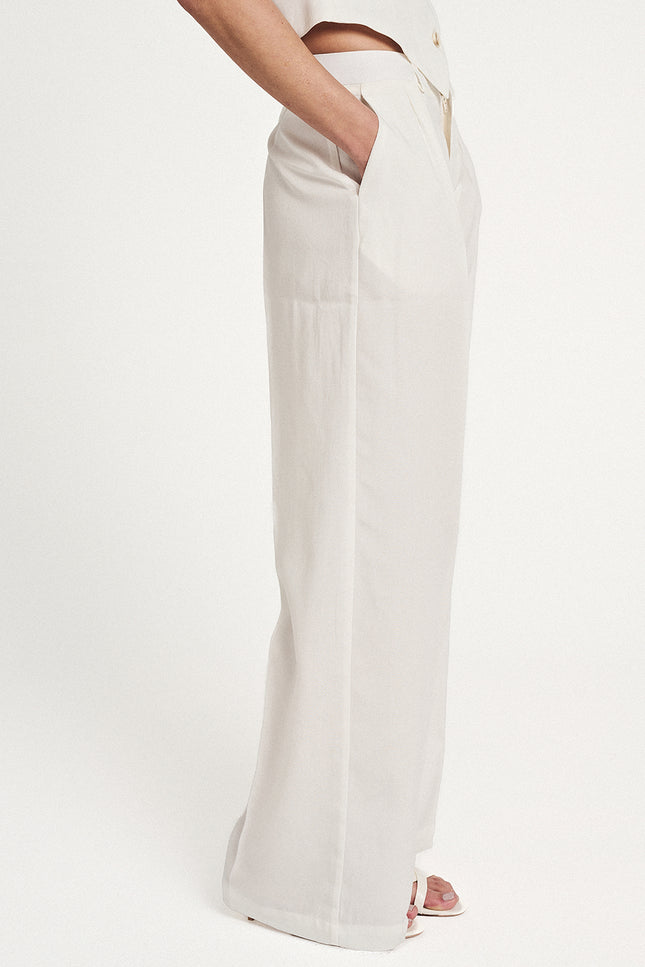 Elizabeth LaGre | Ivory Pleated Wide Leg Trousers