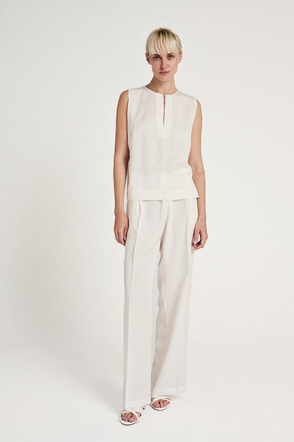 Elizabeth LaGre | Ivory Pleated Wide Leg Trousers