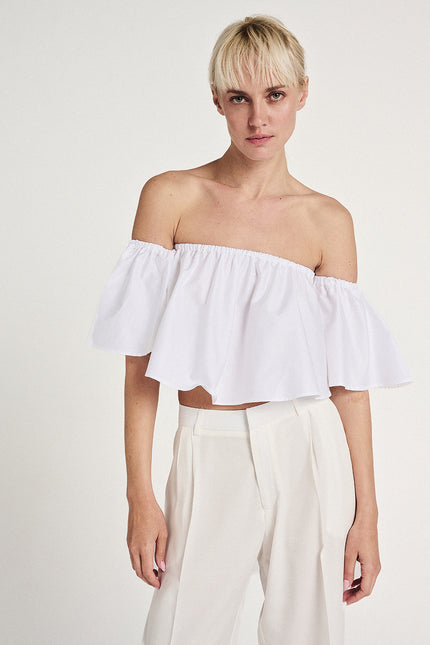 Elizabeth LaGre | White Off The Shoulder Crop Top