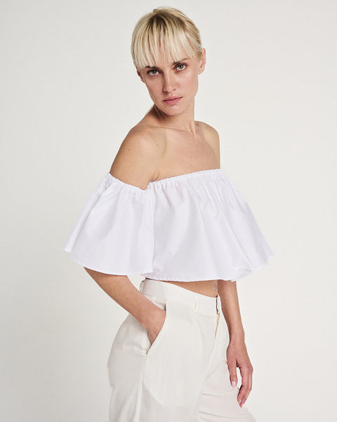 Elizabeth LaGre | White Off The Shoulder Crop Top