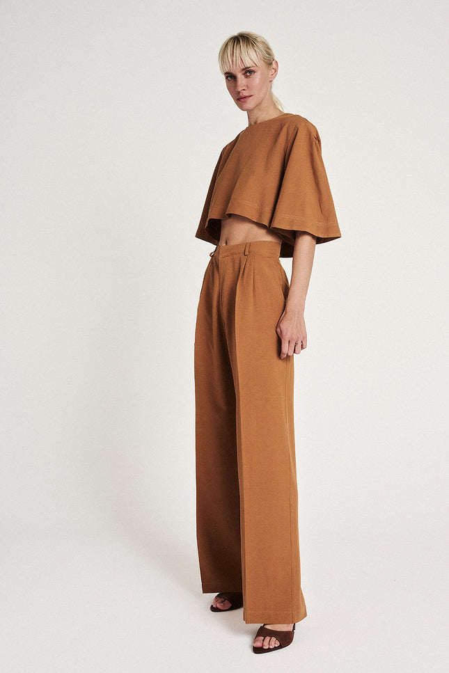 Elizabeth LaGre | Caramel Pleated Wide Leg Trousers