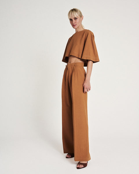 Elizabeth LaGre | Caramel Pleated Wide Leg Trousers