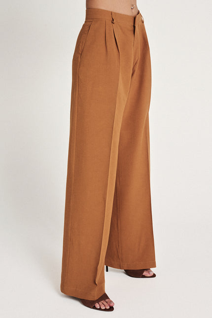 Elizabeth LaGre | Caramel Pleated Wide Leg Trousers