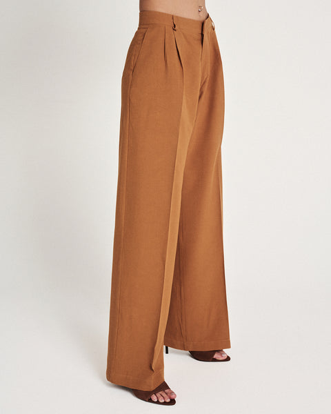Elizabeth LaGre | Caramel Pleated Wide Leg Trousers