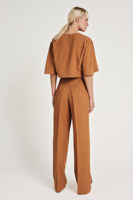 Elizabeth LaGre | Caramel Pleated Wide Leg Trousers