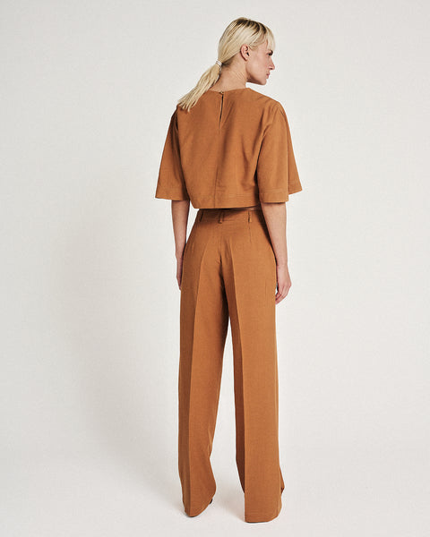 Elizabeth LaGre | Caramel Pleated Wide Leg Trousers