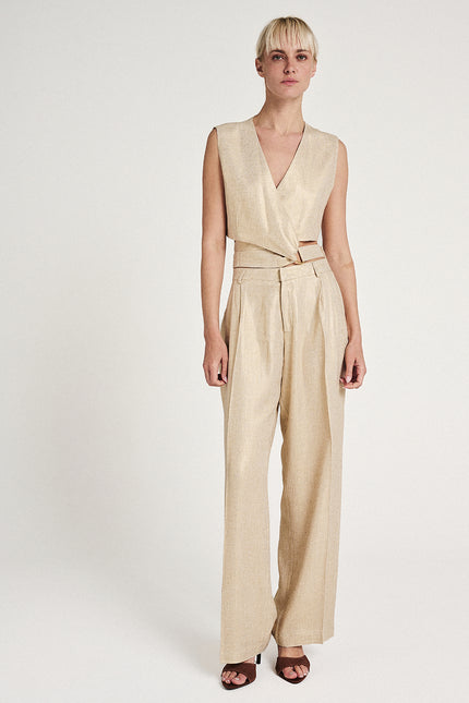 Elizabeth LaGre | Gold Pleated Wide Leg Trousers