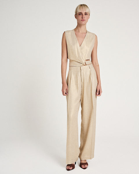 Elizabeth LaGre | Gold Pleated Wide Leg Trousers