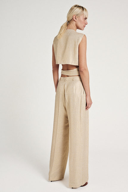 Elizabeth LaGre | Gold Pleated Wide Leg Trousers