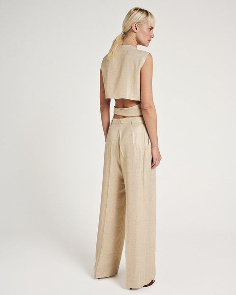 Elizabeth LaGre | Gold Pleated Wide Leg Trousers