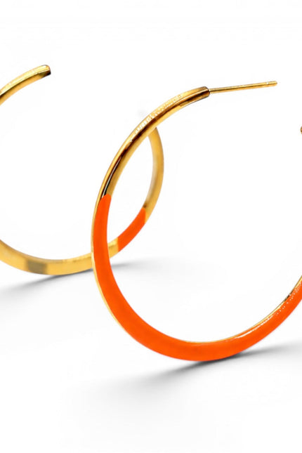 Michael Nash Jewelry | Ellery Gold And Orange Enamel Hoop Earrings