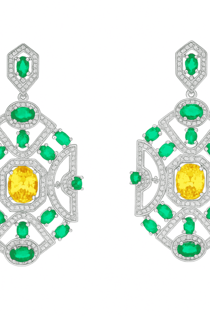Michael Nash Jewelry | Norma Emerald And Canary Cubic Zirconium Deco Earrings