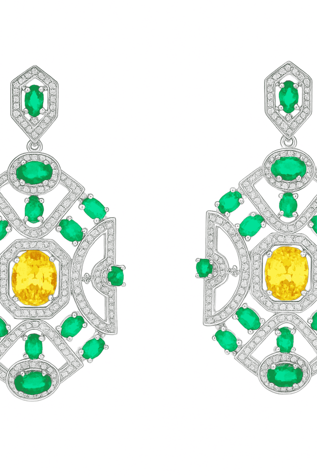 Michael Nash Jewelry | Norma Emerald And Canary Cubic Zirconium Deco Earrings