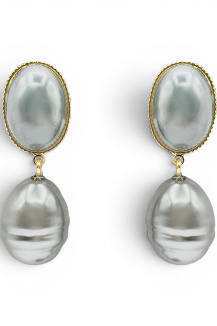 Emma Baroque Grey Glass Pearl Drop Pierced Earrings