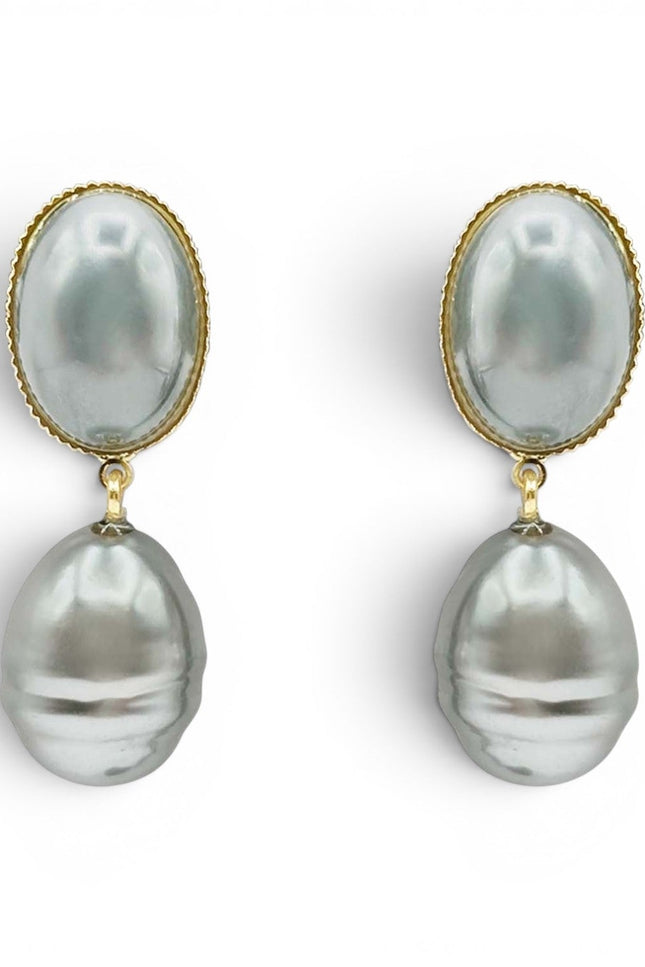 Biżuteria Michaela Nasha | Kolczyki Emma Baroque Grey Glass Pearl Drop Przekłute