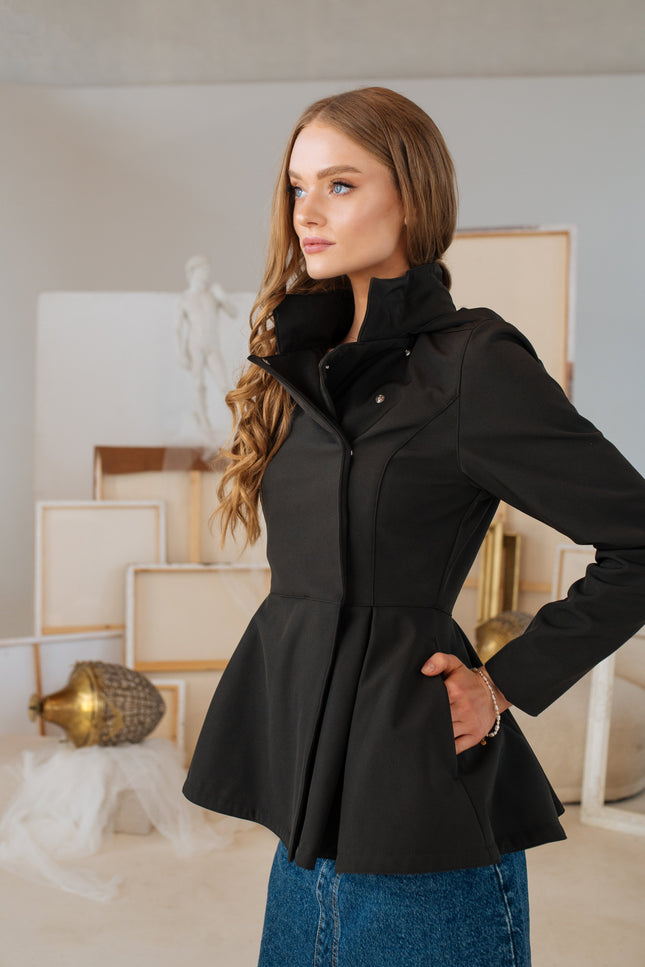 RainSisters | Double Breasted Jacket with Detachable Hood in Black 'Evening Blush'