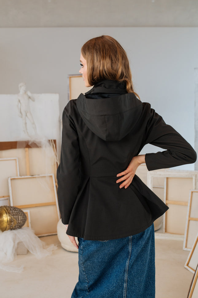 RainSisters | Double Breasted Jacket with Detachable Hood in Black 'Evening Blush'