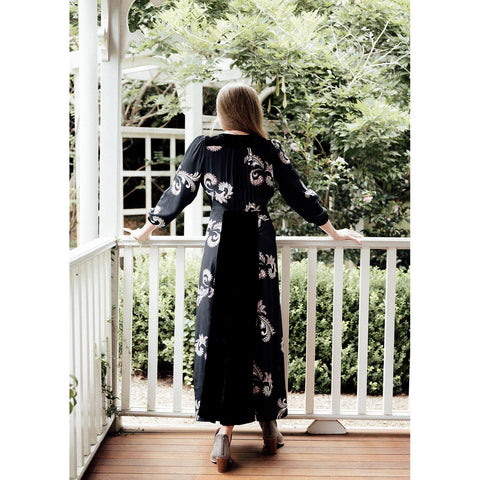 Violet Fish I Evie Dress  - Paisley Black
