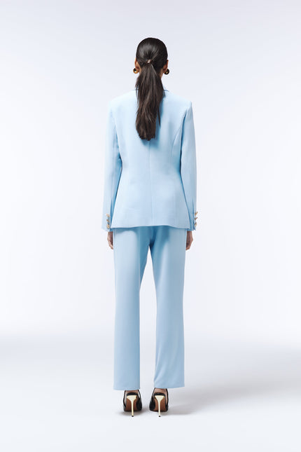 Elegant women’s sky blue blazer with detachable brooch by SOUR FIGS
