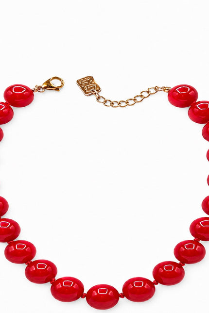 Abigail 14Mm Red Carnelian Knotted Semi Precious Bead Necklace