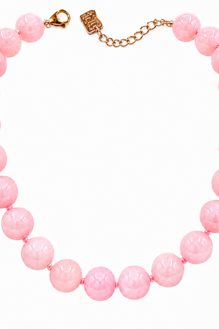 Abigail 14Mm Rose Quartz Knotted Semi Precious Bead Necklace