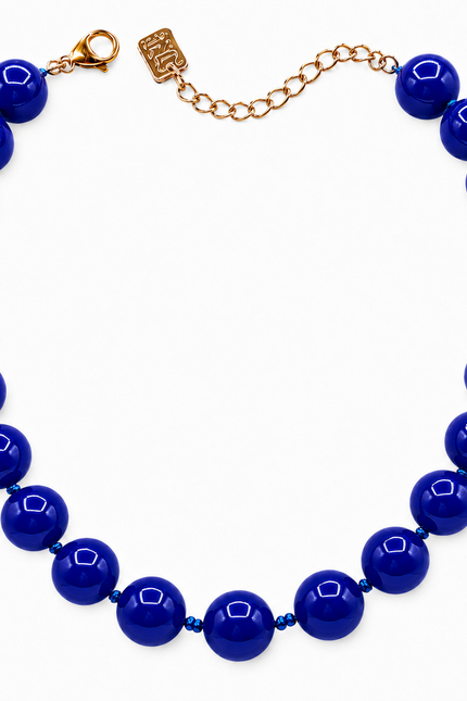 Abigail 14Mm Blue Jasper Knotted Semi Precious Bead Necklace