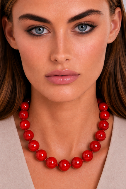 Abigail 14Mm Red Carnelian Knotted Semi Precious Bead Necklace
