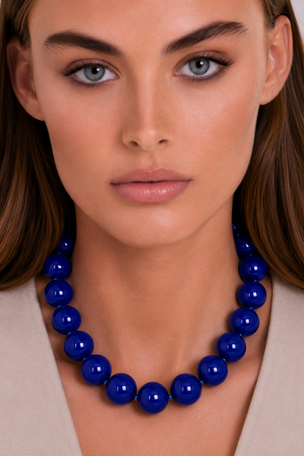Abigail 14Mm Blue Jasper Knotted Semi Precious Bead Necklace