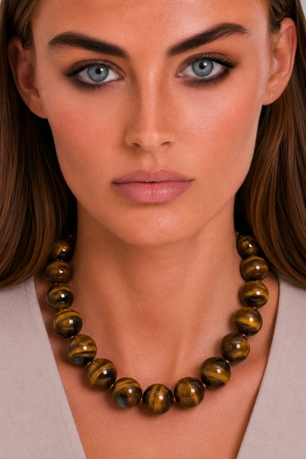 Abigail 16Mm Semi Precious Tiger Eye Necklace