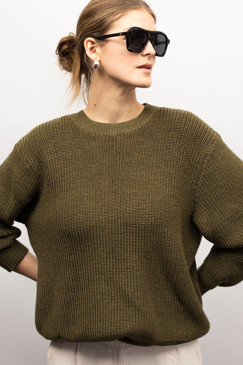 Krista Elsta I Chunky ribbed pattern sweater KARA in olive green